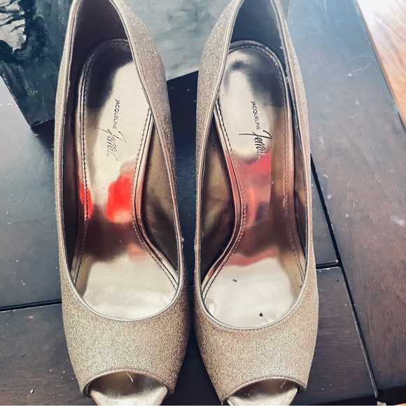 Gold sparkling open toe high heels - Picture 3 of 4